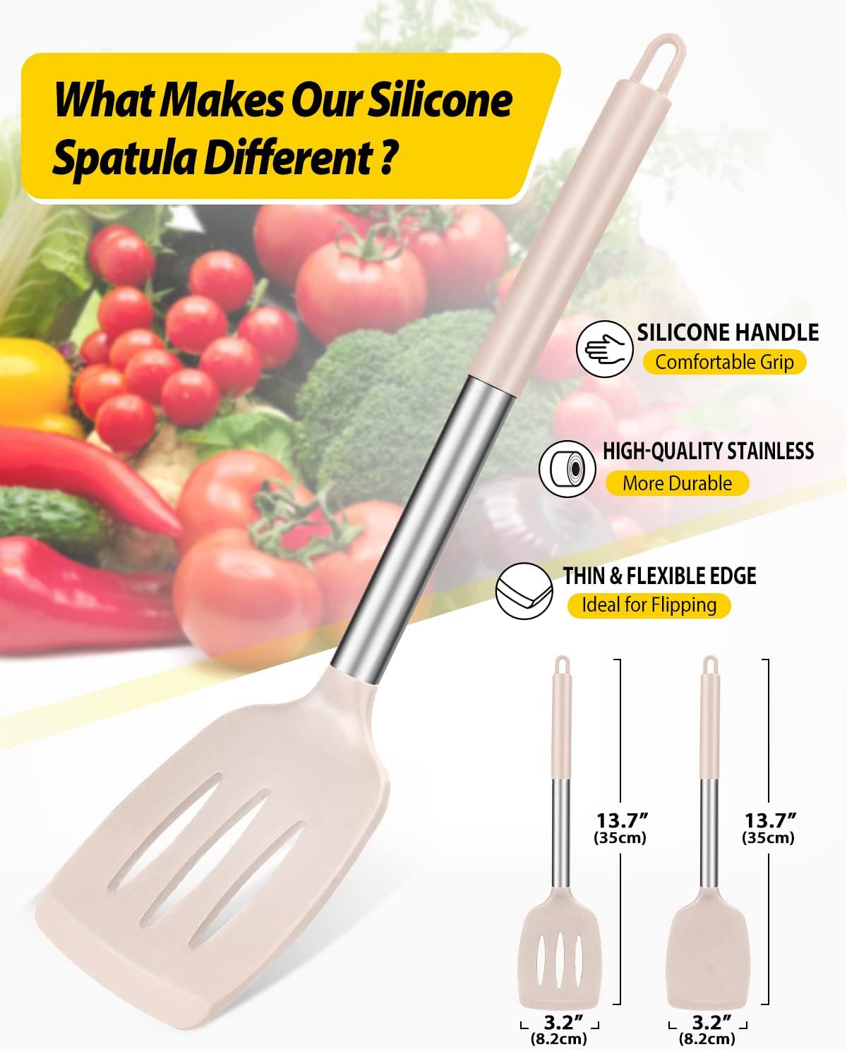 Pack of 2 Silicone Slotted Spatula,Non Stick Solid Kitchen Turner, High Heat Resistant BPA Free Cooking Utensils for Fish, Eggs, Pancakes（Black - PuriLite