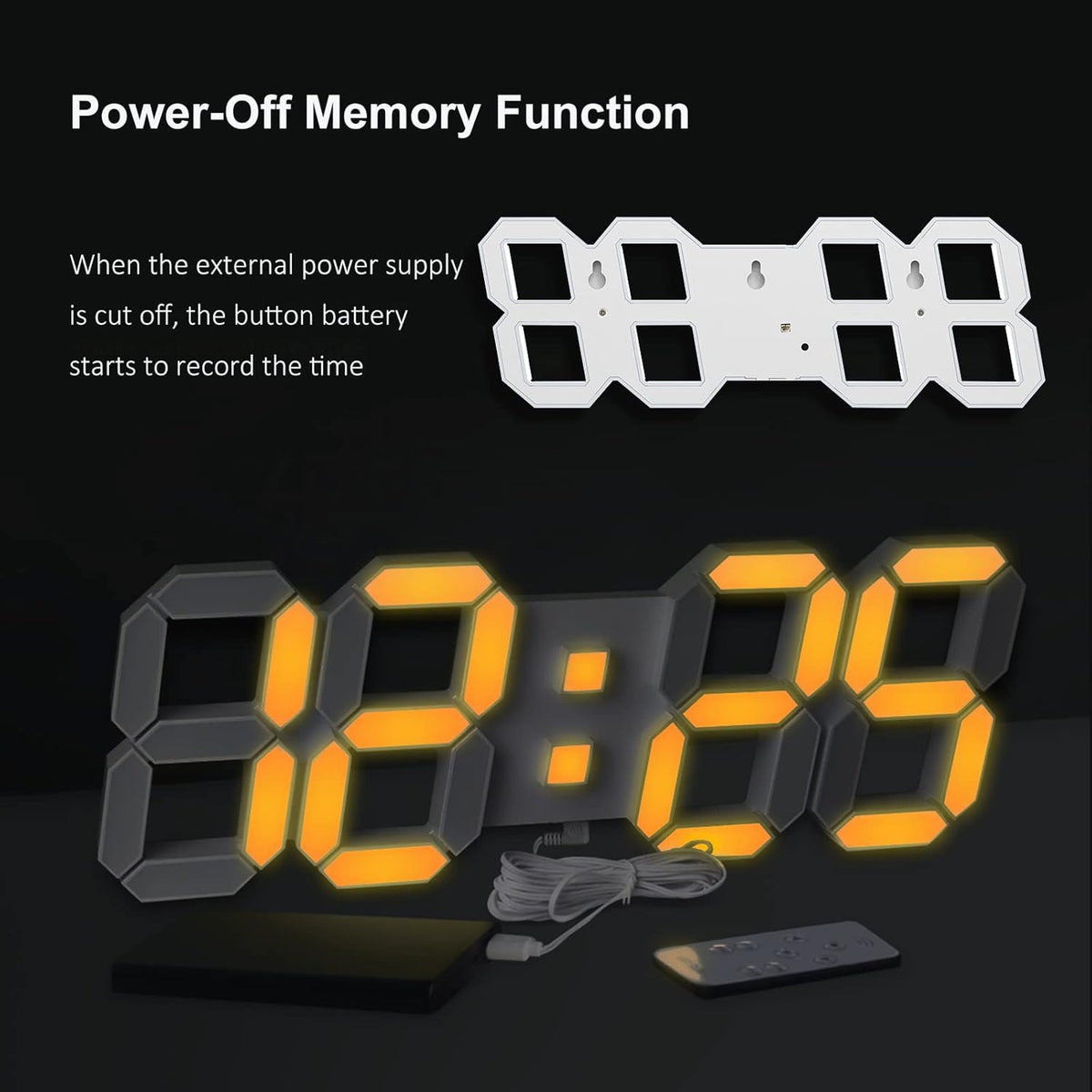 Deeyaple 3D LED Digital Wall Clock Modern Alarm Clock Adjust Brightness 12/24 Time Date Temperature Silent Snooze USB Night Light Remote Control Kitchen Bedroom Living Room Small 9.7 inch White - PuriLite