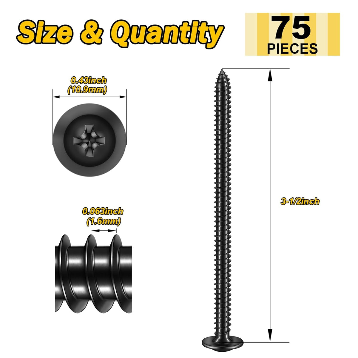 150Pcs #8 × 2" Black Screws for Wood, Phillips Truss Head Wood Screws, Quick Metal Self Tapping, Zinc Plated Steel, Truss Head Screws by Mywish - PuriLite