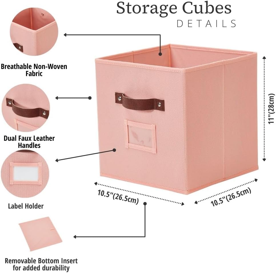 DECOMOMO Cube Storage Bin, Storage Cubes with Labels, Baskets for Shelves Kallax Linen Closet Organizers (Cube 10.5x11"/ 6pcs, Black) - PuriLite