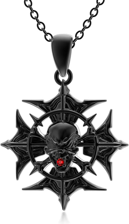 Reaii Skull Necklace, Sterling Silver, Garnet - PuriLite