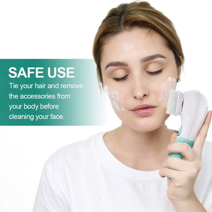 Facial Cleansing Brush Electric Facial Exfoliating Massage Brush with 3 Cleanser Heads and 2 Speeds Adjustable for Deep Cleaning, Removing Blackhead, Face Massaging - PuriLite