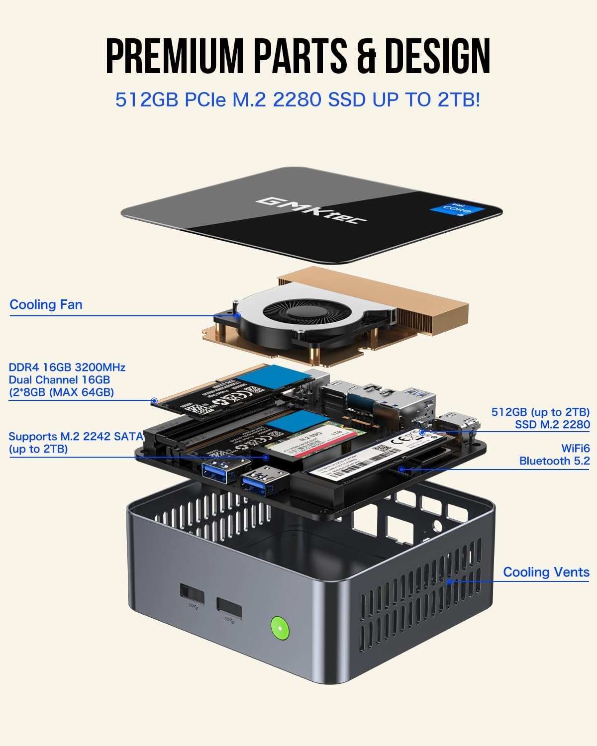GMKtec Mini PC Intel Core i9 12900HK(14C/20T 5.0 GHz) W11 Pro, Desktop Computer 32GB DDR4 RAM+1TB NVMe SSD, Triple 4K Display, WiFi 6, BT5.2, USB-C M3 Plus - PuriLite