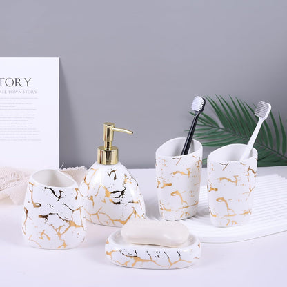 White Bathroom Accessories Set,Modern Countertop Bathroom Decor,Luxury 6 Piece Bathroom Accessory Set,Complete with Soap Dispenser,Toothbrush Holder,Tumbler,Tray - PuriLite