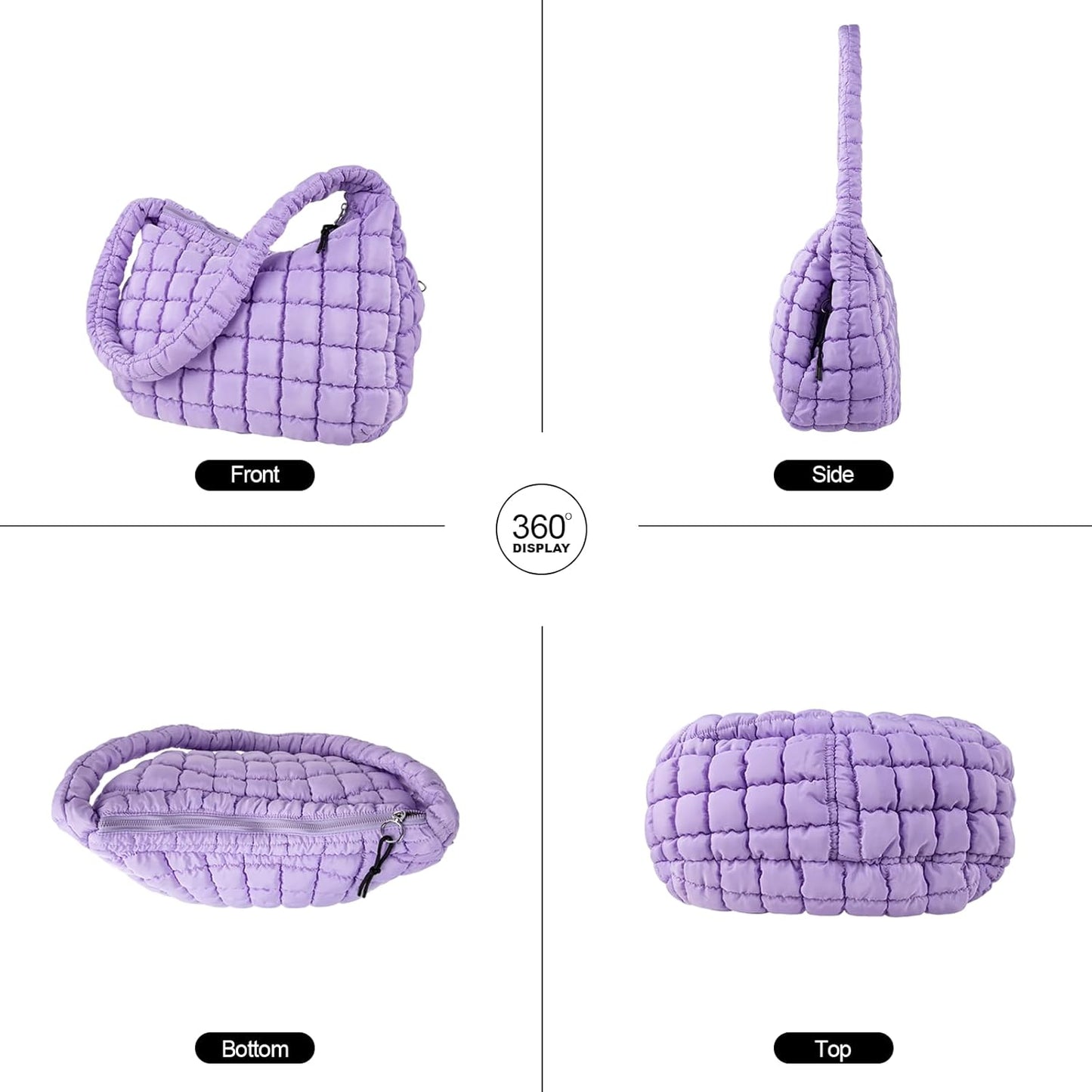 Quilted Puffer Tote Bag Large Crossbody Shoulder Bag with Zipper, Nylon Hobo Oversized Handbag - PuriLite