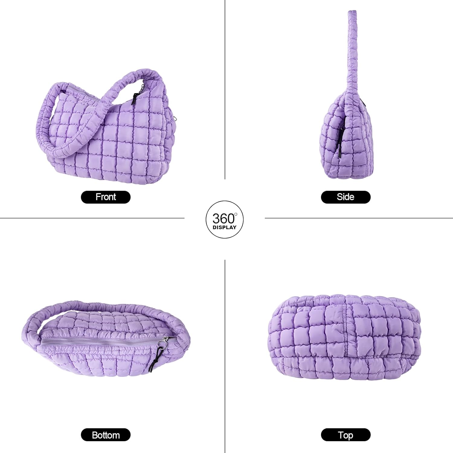 Quilted Puffer Tote Bag Large Crossbody Shoulder Bag with Zipper, Nylon Hobo Oversized Handbag - PuriLite