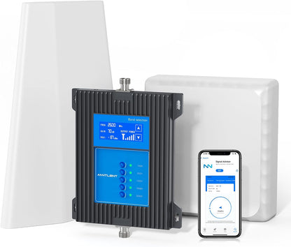 ANNTLENT Cell Phone Signal Booster for House 3G 4G LTE 5G Compatible with All Carriers on Band 25/2/66/4/7/5/12/17, Cell Booster with Omni Antenna and LCD Display, APP Adjust | ISED Approved - PuriLite