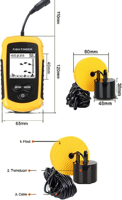 Portable Fish Depth Finder Sensitive Electronic Fishing Alarms Indicator LCD Display Handheld Fish Finder 200khz Sonar Frequency Castable Kayak Boat Fishfinder - PuriLite