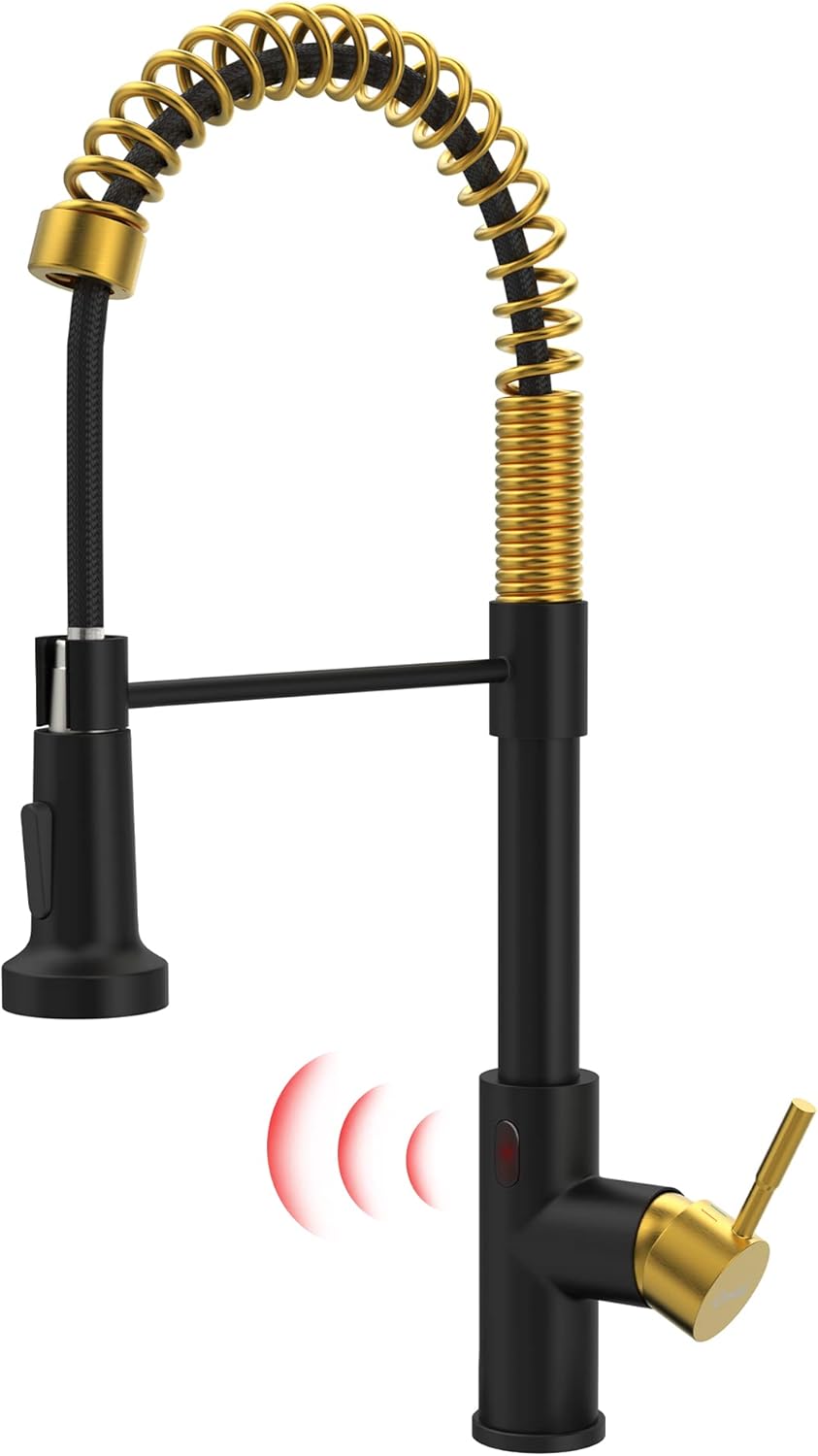 GIMILI Matte Black Kitchen Faucet with LED Light,Single Hole Spring Kitchen Sink Faucet with Pull Down Sprayer - PuriLite