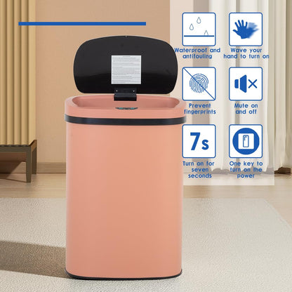 13 Gallon 50 Liter Garbage Can Kitchen Trash Can with Lid Automatic Sensor Touch Free Stainless Steel Waste Bin for Bathroom Bedroom Home Office,Black - PuriLite