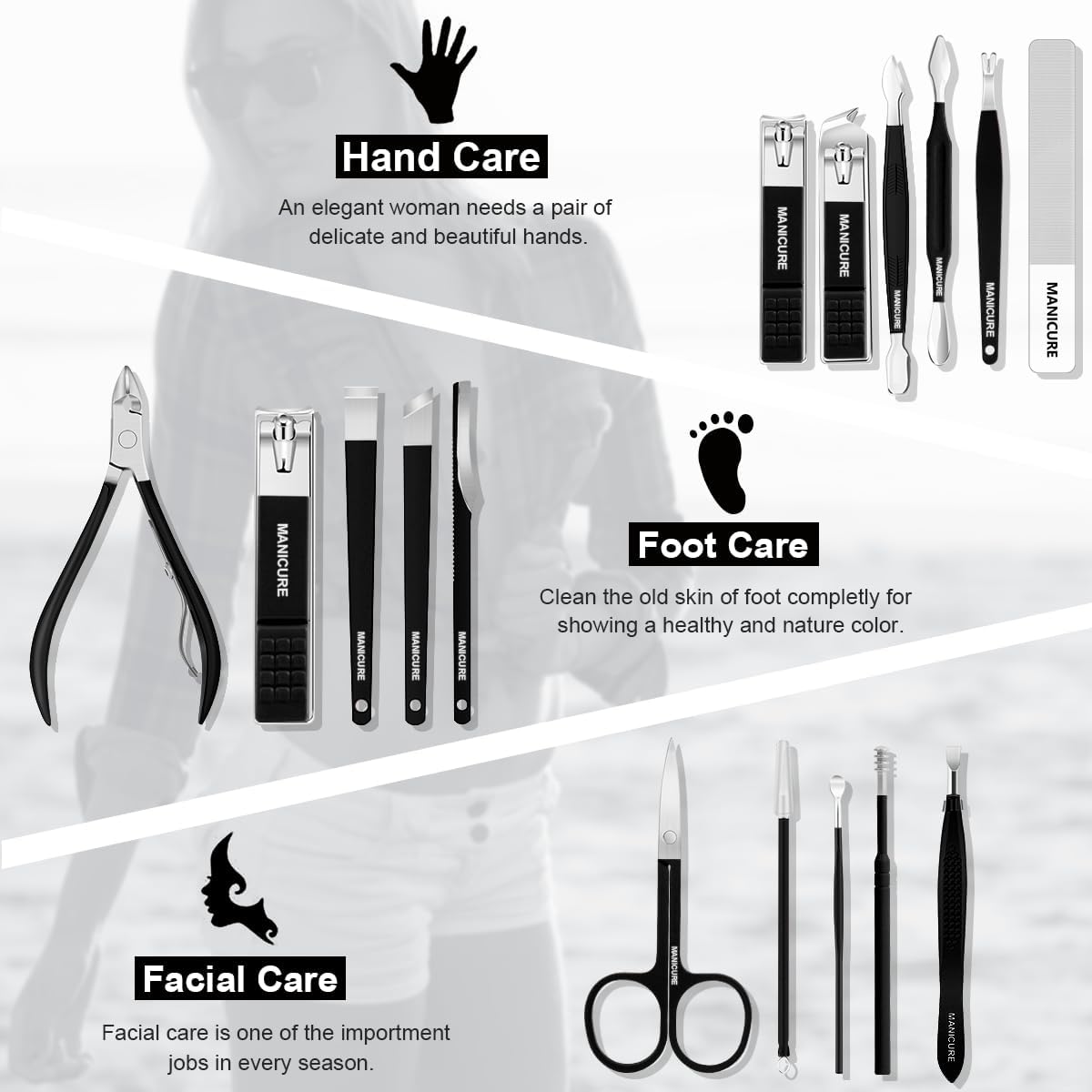 Manicure Set Professional Nail Clippers Pedicure Kit, 16 pcs Stainless Steel Nail Care Tools Grooming Kit with Luxurious Travel Leather Case for Thick Nails Men Women Gift (Black) - PuriLite