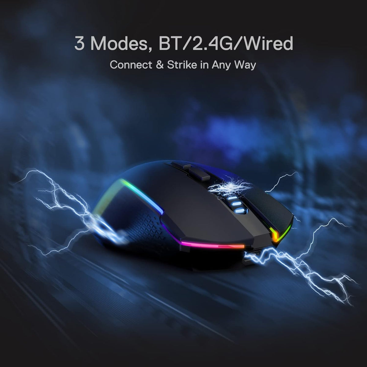 Redragon M693 Wireless Gaming Mouse, 8000 DPI Wired/Wireless Mouse w/ 3-Mode Connection, BT & 2.4G Wireless, 7 Macro Buttons, Durable Power Capacity for PC/Mac/Laptop - PuriLite