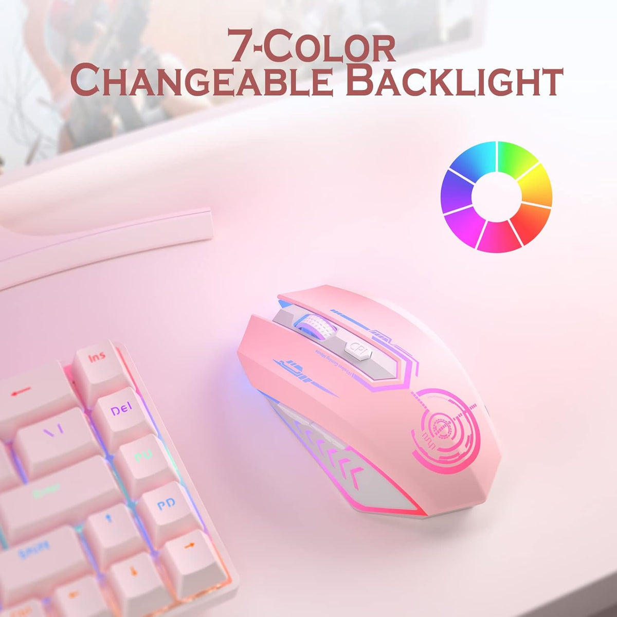 Wireless Gaming Mouse Up to 10000 DPI, UHURU Rechargeable USB Wireless Mouse with 6 Buttons 7 Changeable LED Color Ergonomic Programmable MMO RPG for PC Laptop, Compatible with Windows Mac - PuriLite