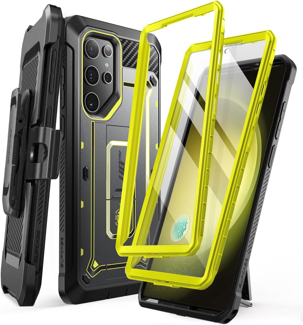 SUPCASE Unicorn Beetle Pro Case for Samsung Galaxy S23 Ultra 5G (2023), [Extra Front Frame] Full-Body Dual Layer Rugged Belt-Clip & Kickstand Case with Built-in Screen Protector (Black) - PuriLite