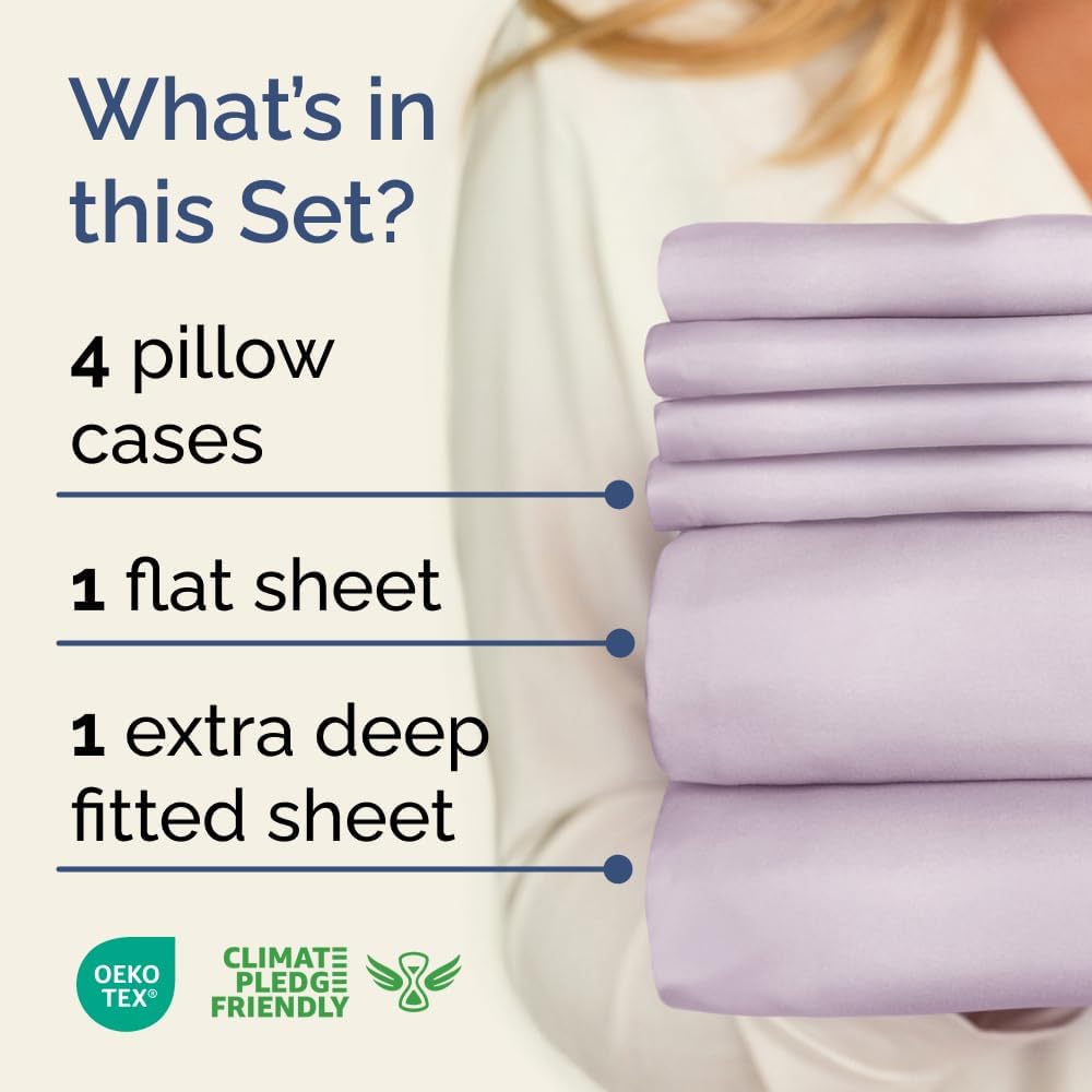 Extra Deep Queen Sheet Set - 6 Piece Breathable & Cooling Sheets - Hotel Luxury Bed Sheets Set - Easy & Secure Fit - Soft, Wrinkle Free & Comfy Sheets Set - White Sheet Set w/Extra Deep Pockets - PuriLite