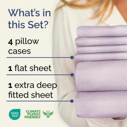 Extra Deep Queen Sheet Set - 6 Piece Breathable & Cooling Sheets - Hotel Luxury Bed Sheets Set - Easy & Secure Fit - Soft, Wrinkle Free & Comfy Sheets Set - White Sheet Set w/Extra Deep Pockets - PuriLite
