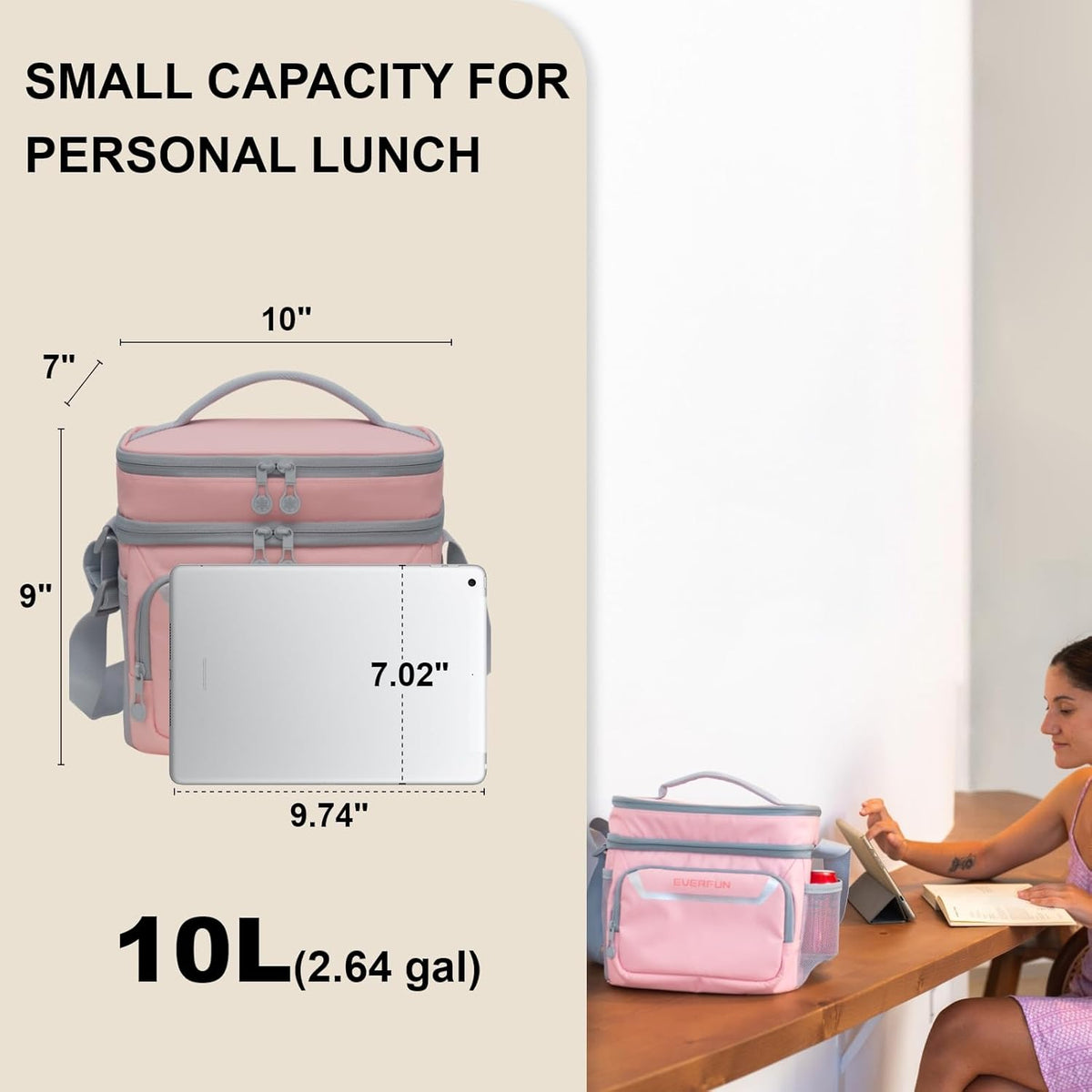 EVERFUN Cooler Bag Insulated Beach Cooler Lunch Bag Box for Men Women Dual Compartments Collapsible Waterproof Leak-Proof for Travel Work Picnic - PuriLite