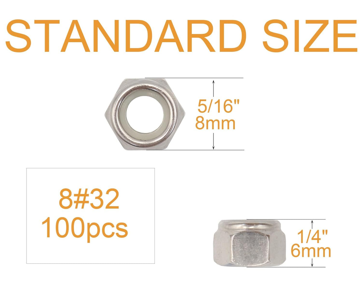 binifiMux 50pcs 1/4-20 Nylon Inserted Self Locking Nuts 304 Stainless Steel - PuriLite