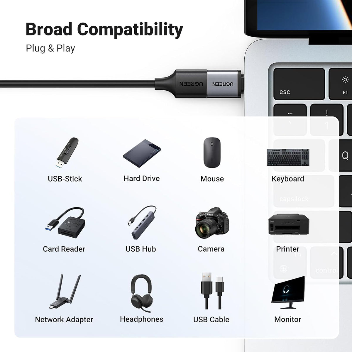UGREEN USB C to USB Adapter 2 Pack, 3.2 Gen 2 10Gbps C Male to A Female Adapter Thunderbolt 4 3 OTG Compatible with iPhone 15, Galaxy S24, MacBook Pro Air, iPad Pro, Grey - PuriLite