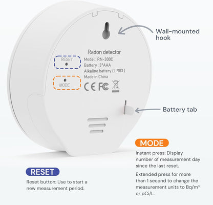 Life Basis Radon Detector for Home, Portable Radon Tester with Ink Screen Short & Long Term Radon Monitoring No Lab Fees Battery Operated, Canadian Version Bq/m3 & pCi/L Selectable, White - PuriLite