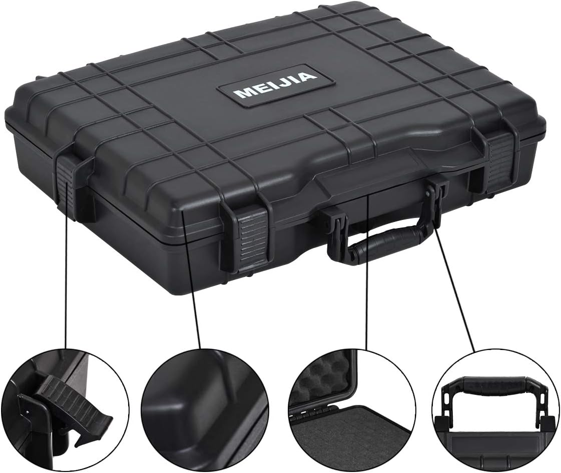 MEIJIA Portable Waterproof Protective Hard Case,Camera Case with Customizable Fit Foam Inserted, Elegant Black (9.17"x 7.56"x4.33") - PuriLite