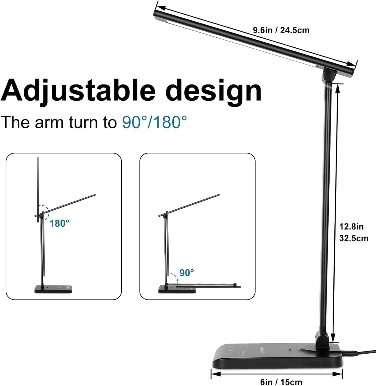 Semlos LED Desk Lamp for Home Office, Eye-Caring Table Light, 25 Lighting Modes, 45 Min Auto Timer, Touch Control, Dimmable, White - PuriLite