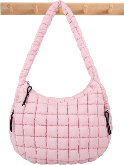 Quilted Puffer Tote Bag Large Crossbody Shoulder Bag with Zipper, Nylon Hobo Oversized Handbag - PuriLite