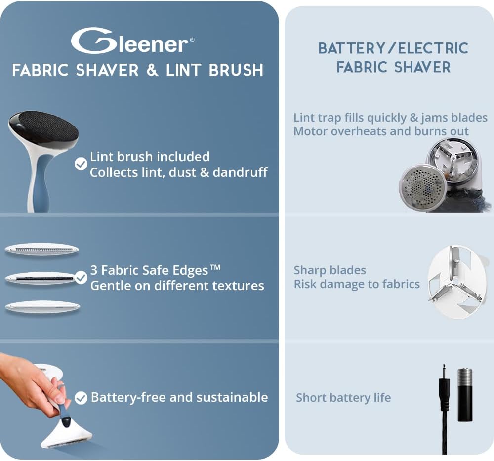 Fabric Shaver and Lint Brush Combo – Battery-Free Adjustable Depiller for Clothing, Sweaters, Upholstery, and Furniture (Slate Blue) - PuriLite