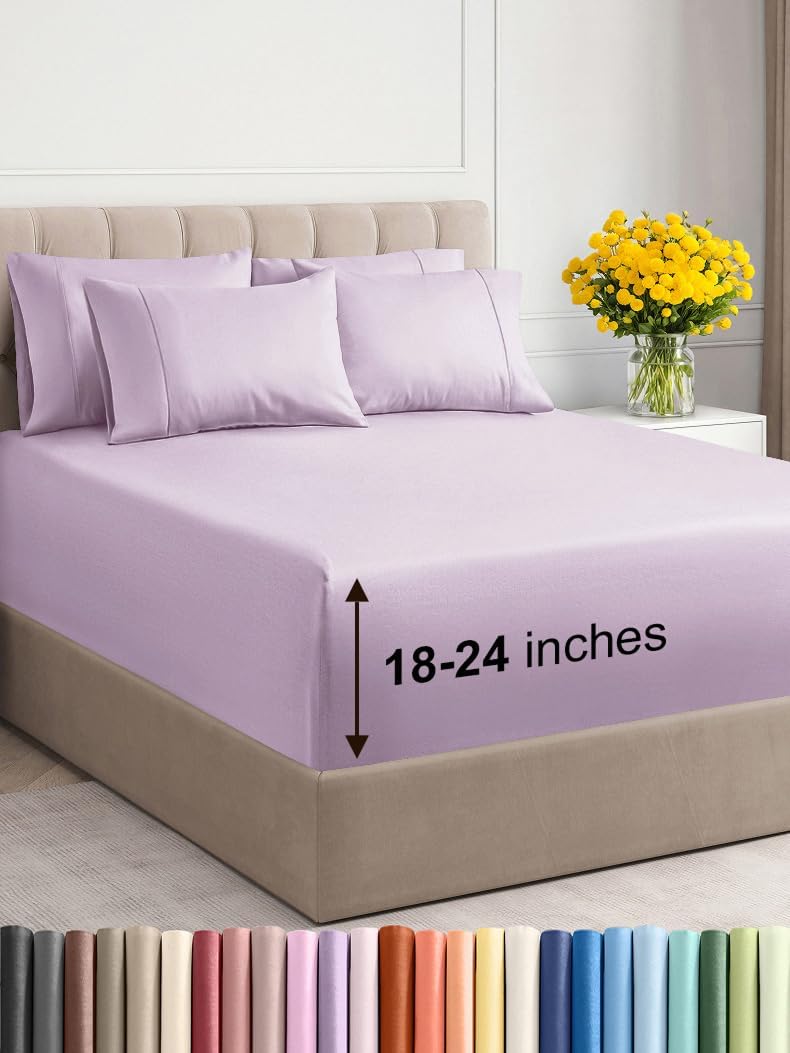 Extra Deep Queen Sheet Set - 6 Piece Breathable & Cooling Sheets - Hotel Luxury Bed Sheets Set - Easy & Secure Fit - Soft, Wrinkle Free & Comfy Sheets Set - White Sheet Set w/Extra Deep Pockets - PuriLite