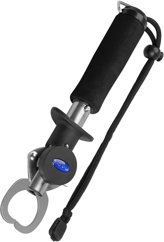 Fish Lip Gripper With Scales - Portable Stainless Steel Holder and Grabber Tool - 40 Pound Capacity With Weight Scale, Ruler and Lanyard - PuriLite