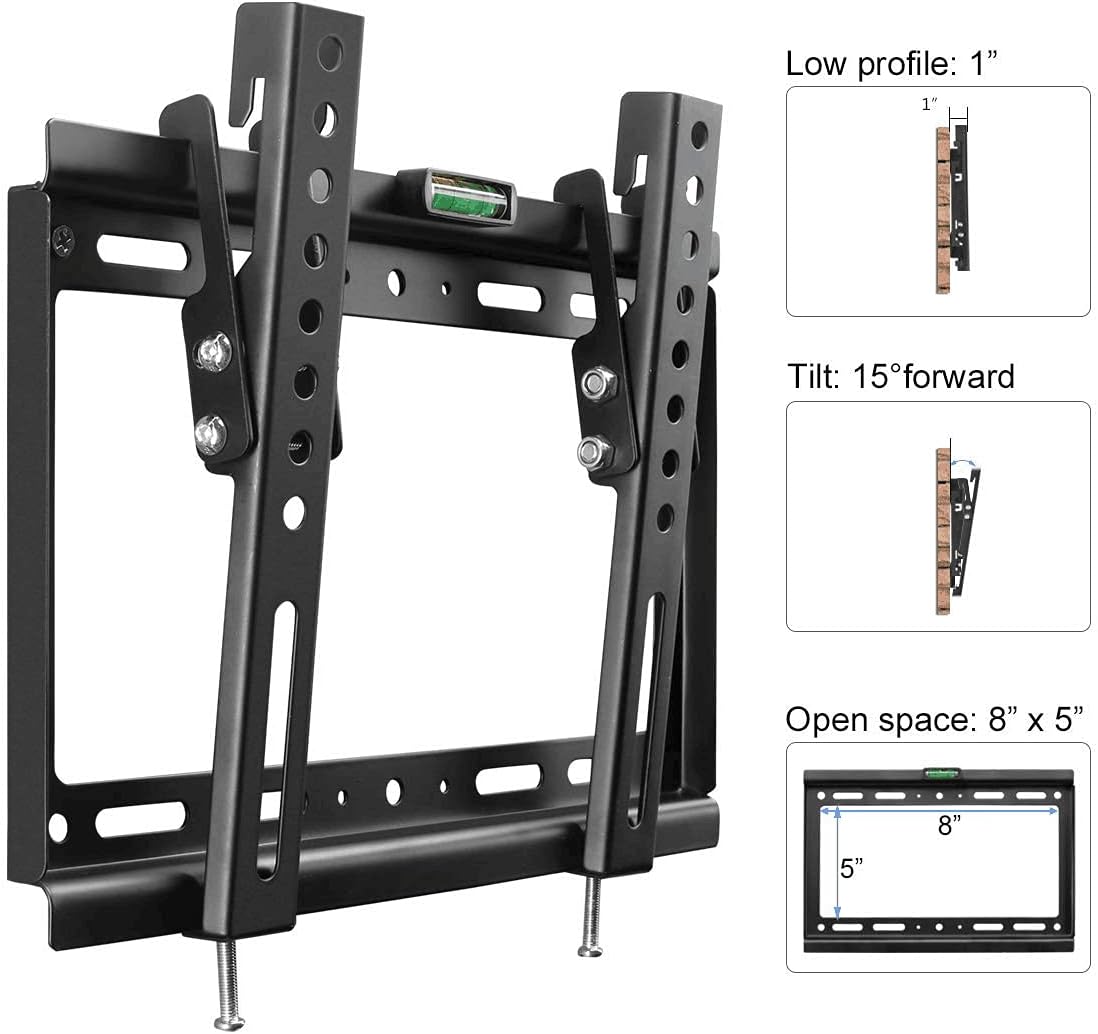 Suptek Tilt TV Wall Mount Bracket for Most 26-60 inch LED, LCD and Plasma TV, Mount with Max 400x400mm VESA and 99lbs Loading Capacity, Fits Studs 16" Apart, Low Profile with Bubble Level - PuriLite