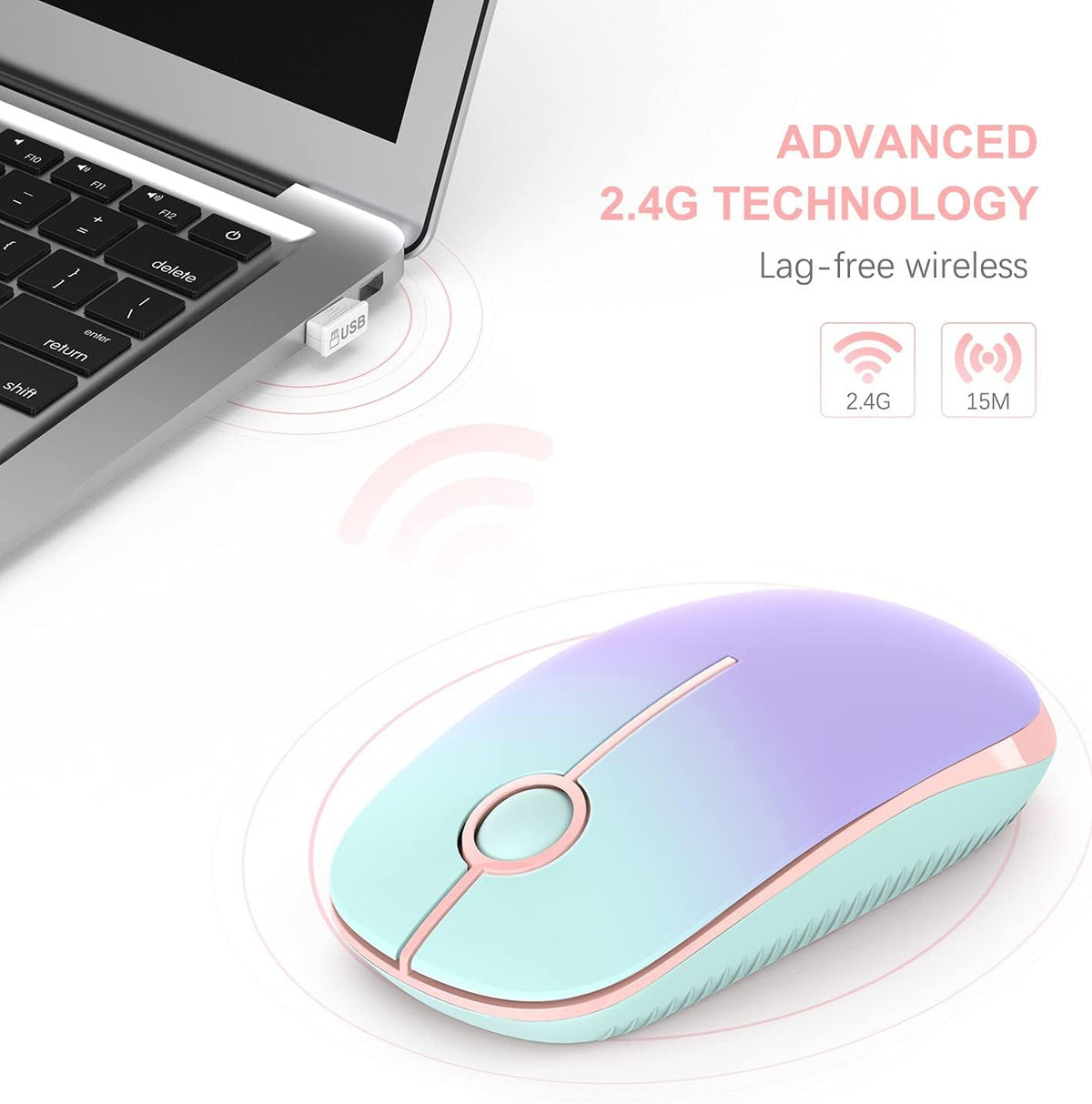 Wireless Mouse, Vssoplor 2.4G Slim Portable Computer Mice with Nano Receiver for Notebook, PC, Laptop, Computer (Black and Gray) - PuriLite