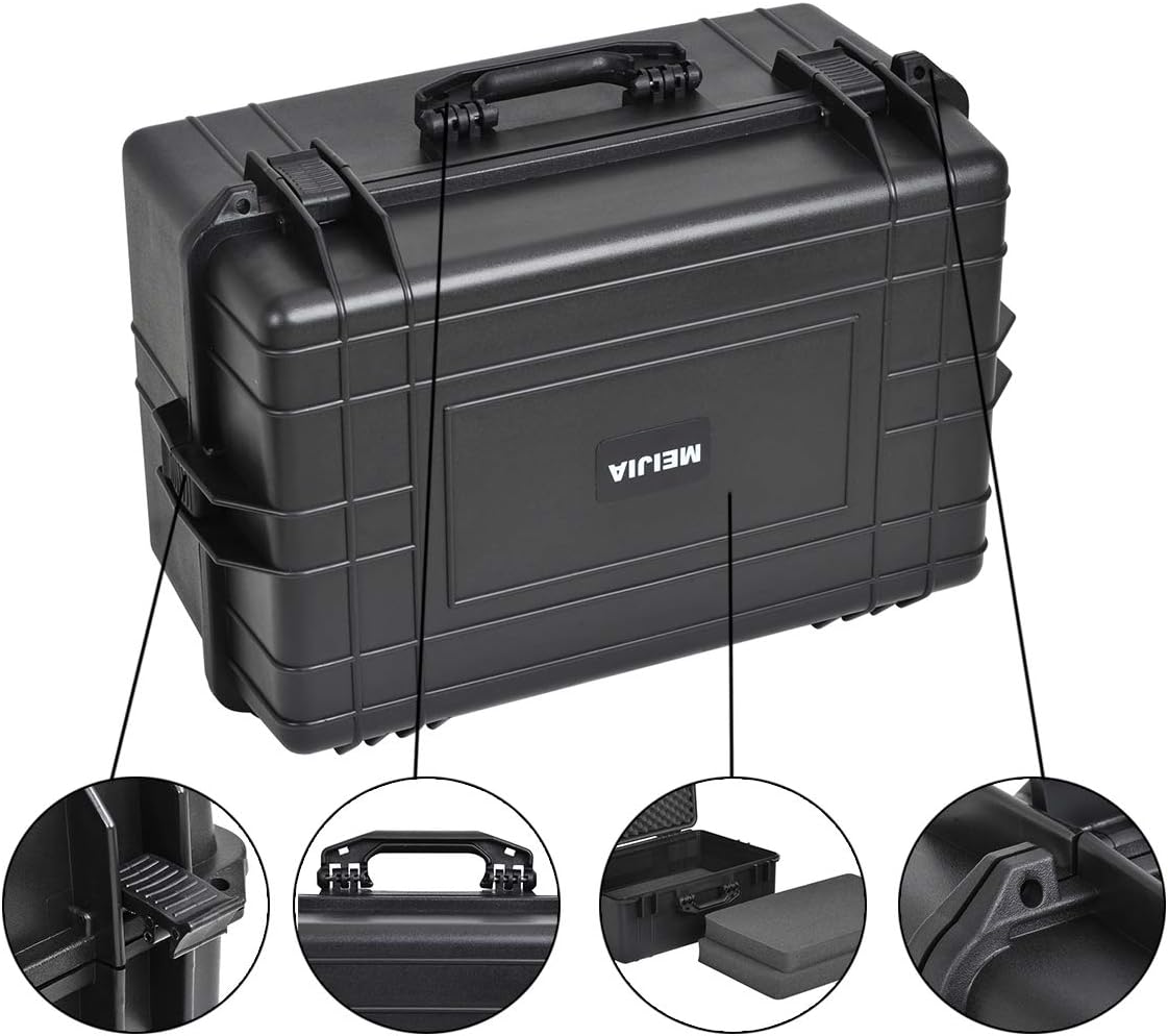 MEIJIA Portable Waterproof Protective Hard Case,Camera Case with Customizable Fit Foam Inserted, Elegant Black (9.17"x 7.56"x4.33") - PuriLite