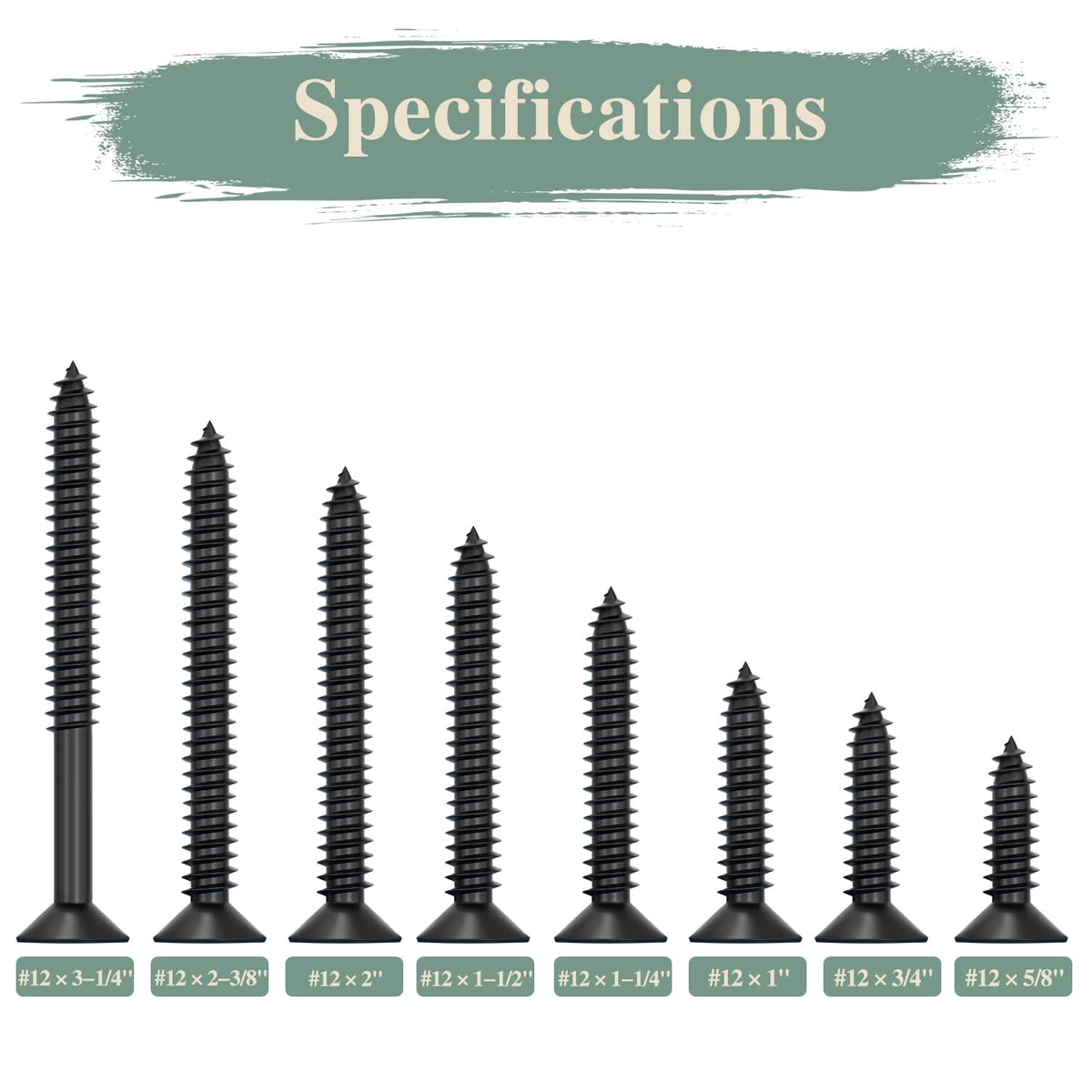 GOHODOMINO #4 x 1/2" Wood Screw 100Pcs, Stainless Steel 304 (18-8) Screws Flat Head Phillips Fast Self Tapping Drywall Screws Black Oxide - PuriLite