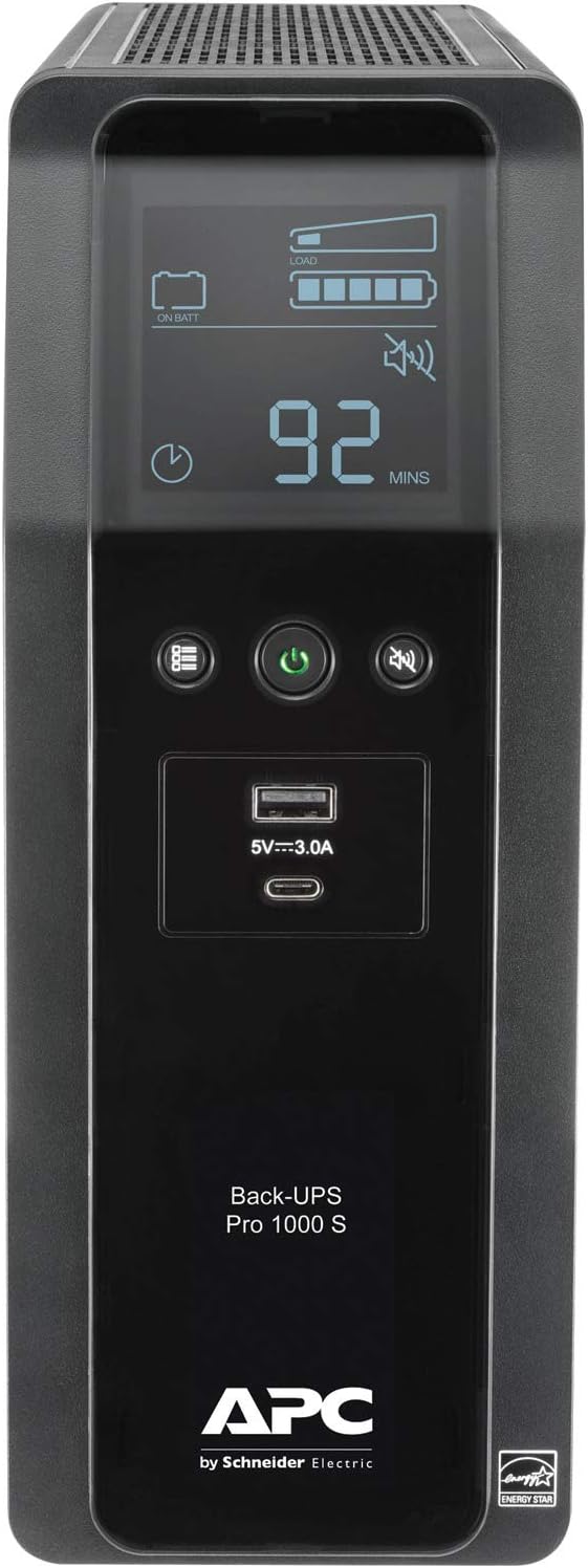 APC BR1000MS Sine Wave UPS Battery Backup & Surge Protector, 1000VA, Backups Pro, Black - PuriLite