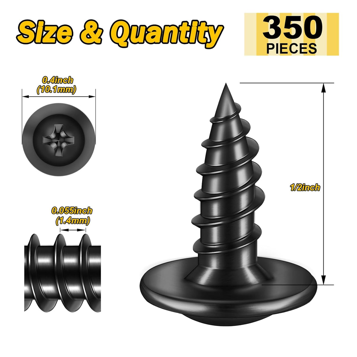 150Pcs #8 × 2" Black Screws for Wood, Phillips Truss Head Wood Screws, Quick Metal Self Tapping, Zinc Plated Steel, Truss Head Screws by Mywish - PuriLite