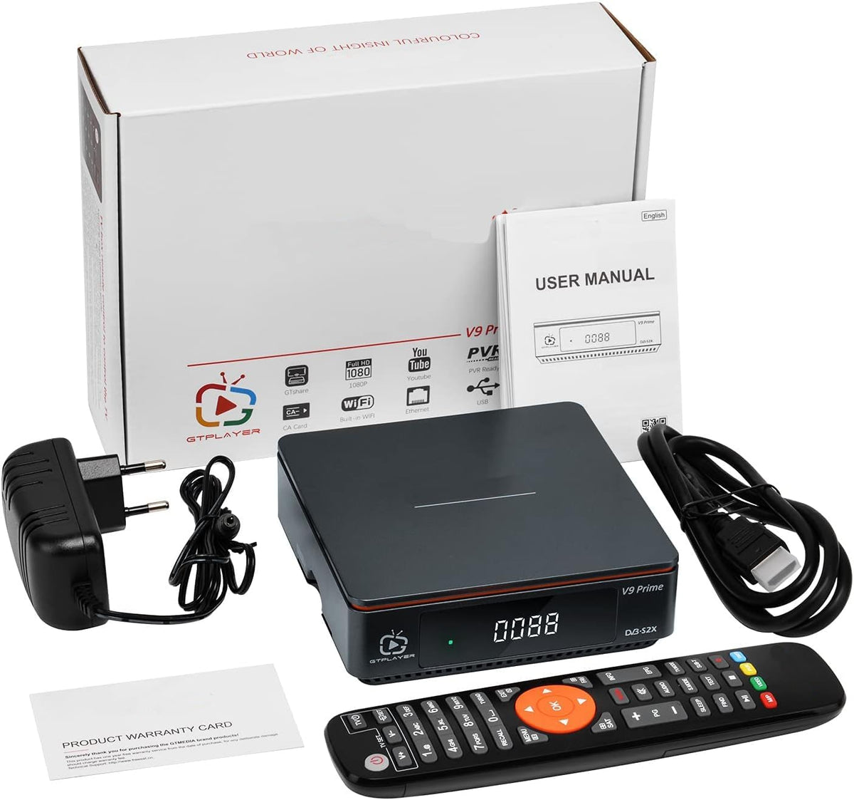 V9 Prime Digital Satellite Receiver H.265 FTA Free to Air DVB-S/S2/S2X 10bit HEVC Built-in 2.4G WiFi Support CA Card, Biss Auto Roll - PuriLite