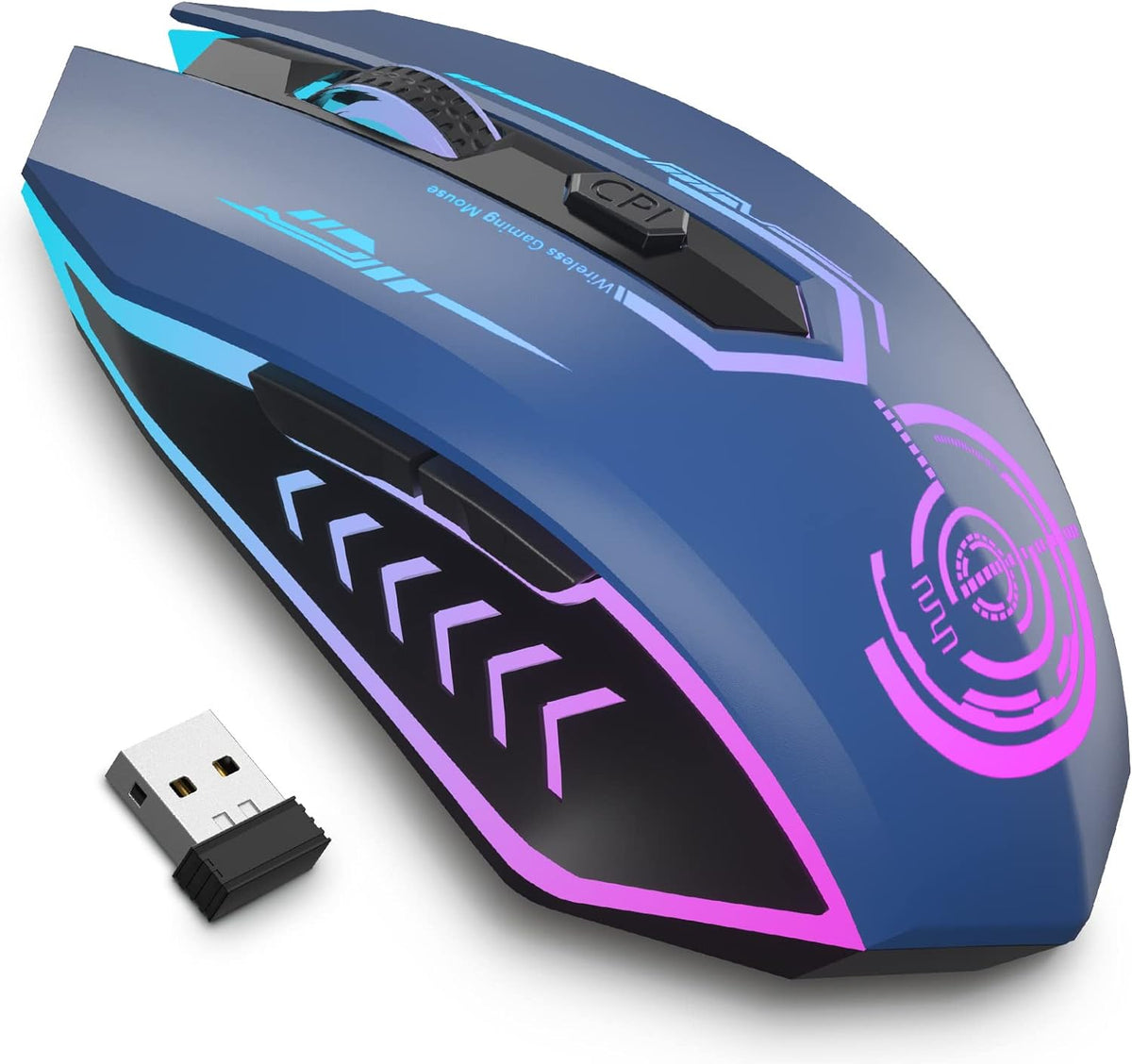 Wireless Gaming Mouse Up to 10000 DPI, UHURU Rechargeable USB Wireless Mouse with 6 Buttons 7 Changeable LED Color Ergonomic Programmable MMO RPG for PC Laptop, Compatible with Windows Mac - PuriLite