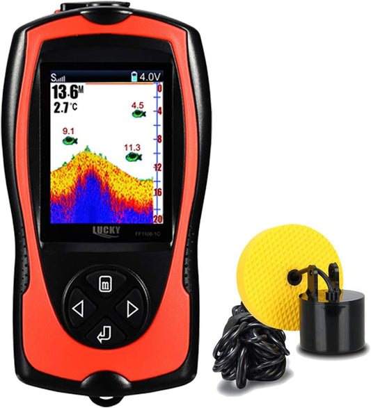 LUCKY Portable Fish Finder Wired Sonar Sensor Transducer 328 Feet Water Depth Finder LCD Screen for Kayak Fishing Ice Fishing Sea Fishing - PuriLite
