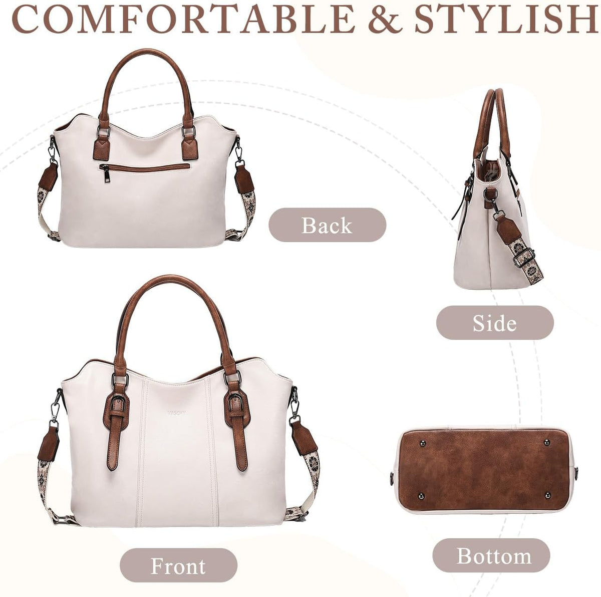 Hobo Bags for Women,VASCHY Vegan Leather Handbag Purse Top Handle Satchel Boho Shoulder Bag with Crossbody Guitar Strap - PuriLite