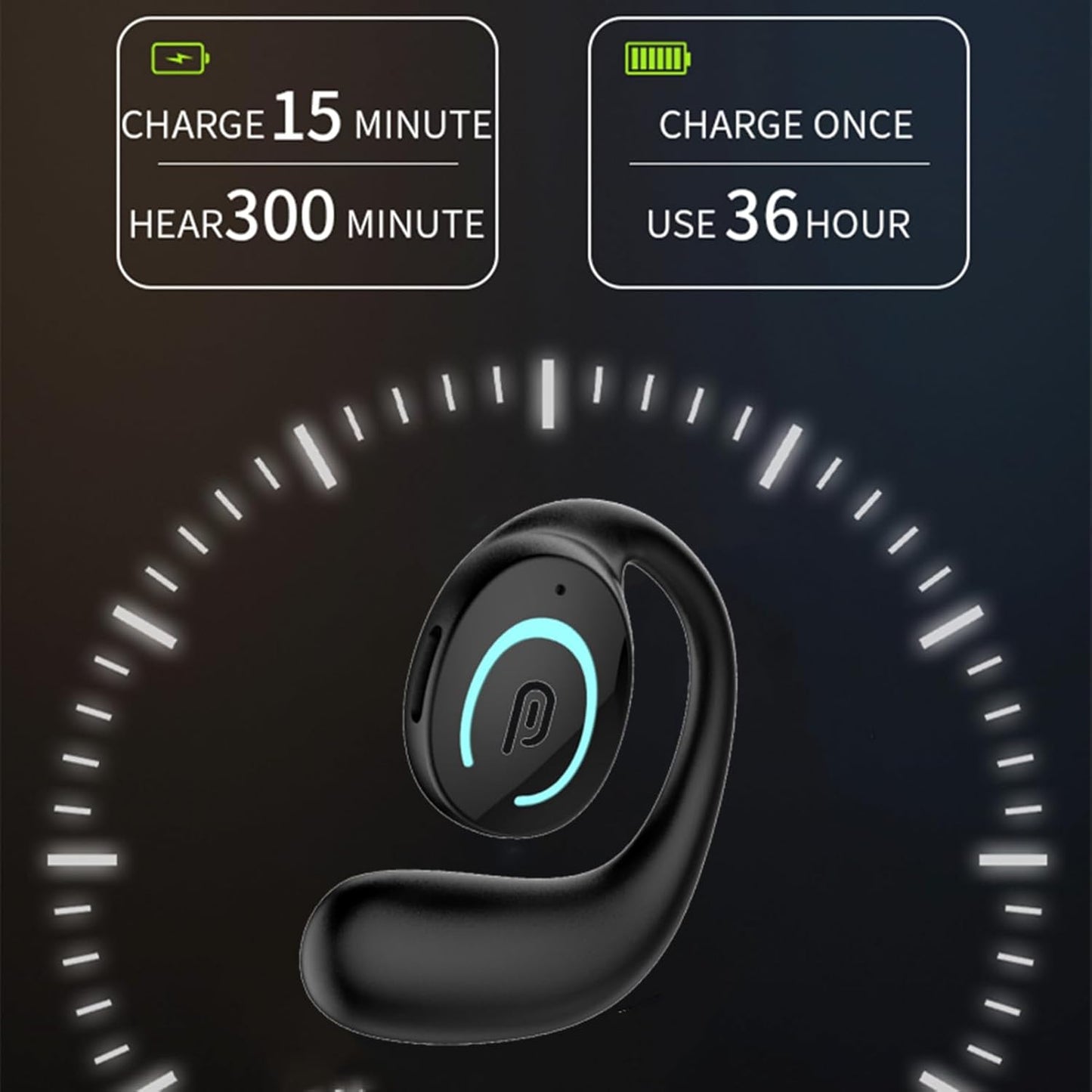 Sunffice Open Ear Bluetooth 5.3 Earpiece,Single-Ear Headset Hands-Free Earphones with Earhook,Noise-Cancellation Stereo Sound Sports Earbud for Office Driving Calling Compatible Android/iPhone(Black) - PuriLite