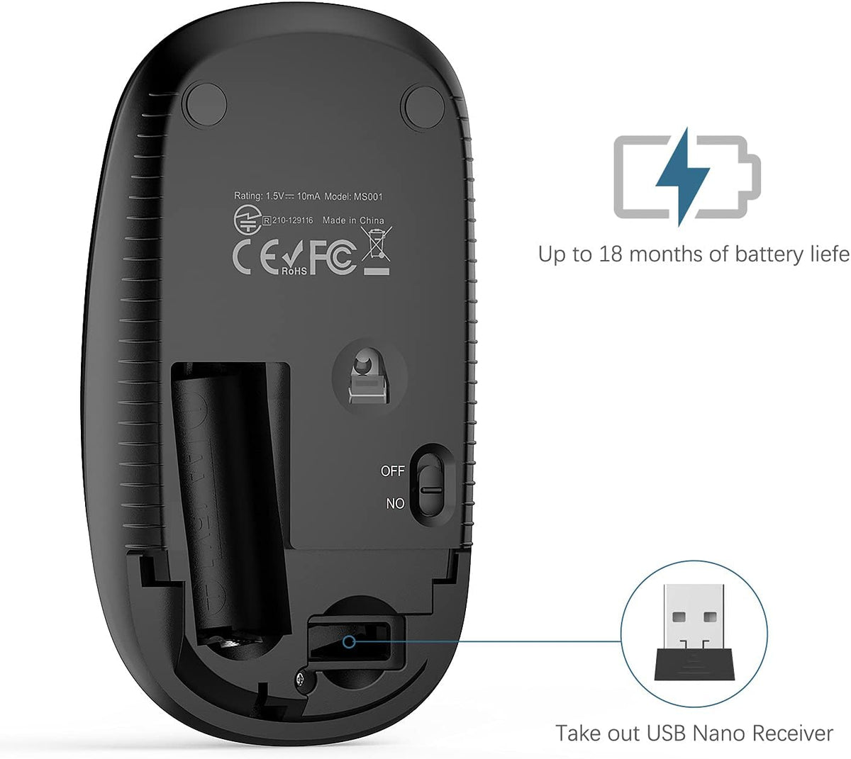 Wireless Mouse, Vssoplor 2.4G Slim Portable Computer Mice with Nano Receiver for Notebook, PC, Laptop, Computer (Black and Gray) - PuriLite