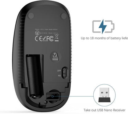 Wireless Mouse, Vssoplor 2.4G Slim Portable Computer Mice with Nano Receiver for Notebook, PC, Laptop, Computer (Black and Gray) - PuriLite