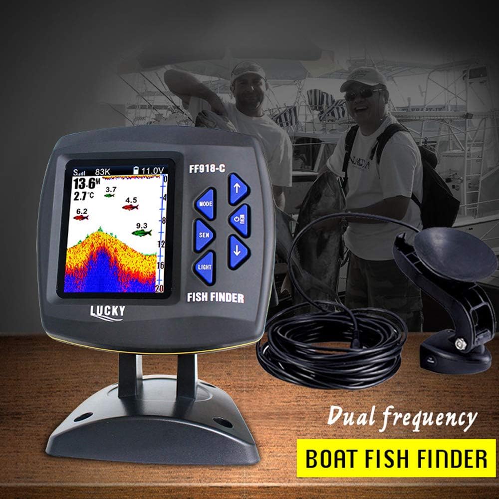 Sangmei Lucky FF918-C100DS Color Screen Wired Fish Finder Dual Frequency 328ft/100m Water Depth Boat Fish Finder - PuriLite