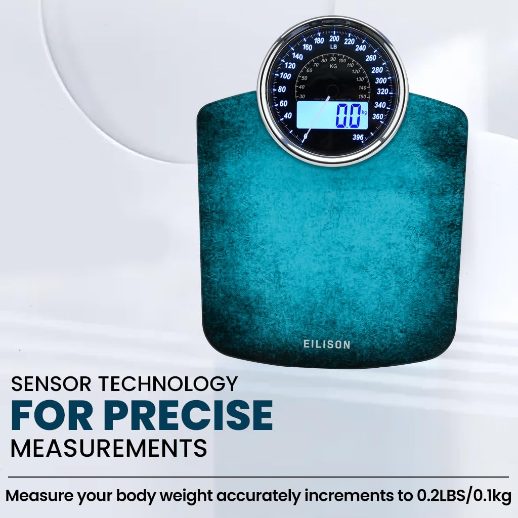 EILISON Highly Advance 2-in-1 Digital & Analog Weighing Scale for Body Weight-400lbs, 4 High Precison GX Sensor Accurate, Thick Tempered Glass, Extra Large Display (White) - PuriLite