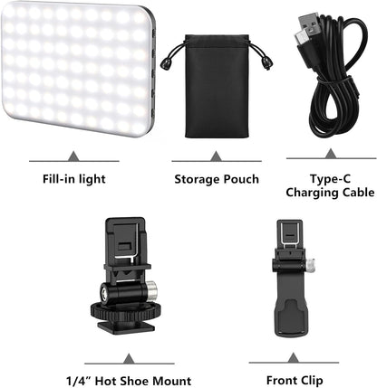 Anautin Selfie Light, 60 LED 2200mAh Rechargeable Clip Fill Video Light (Black) - PuriLite