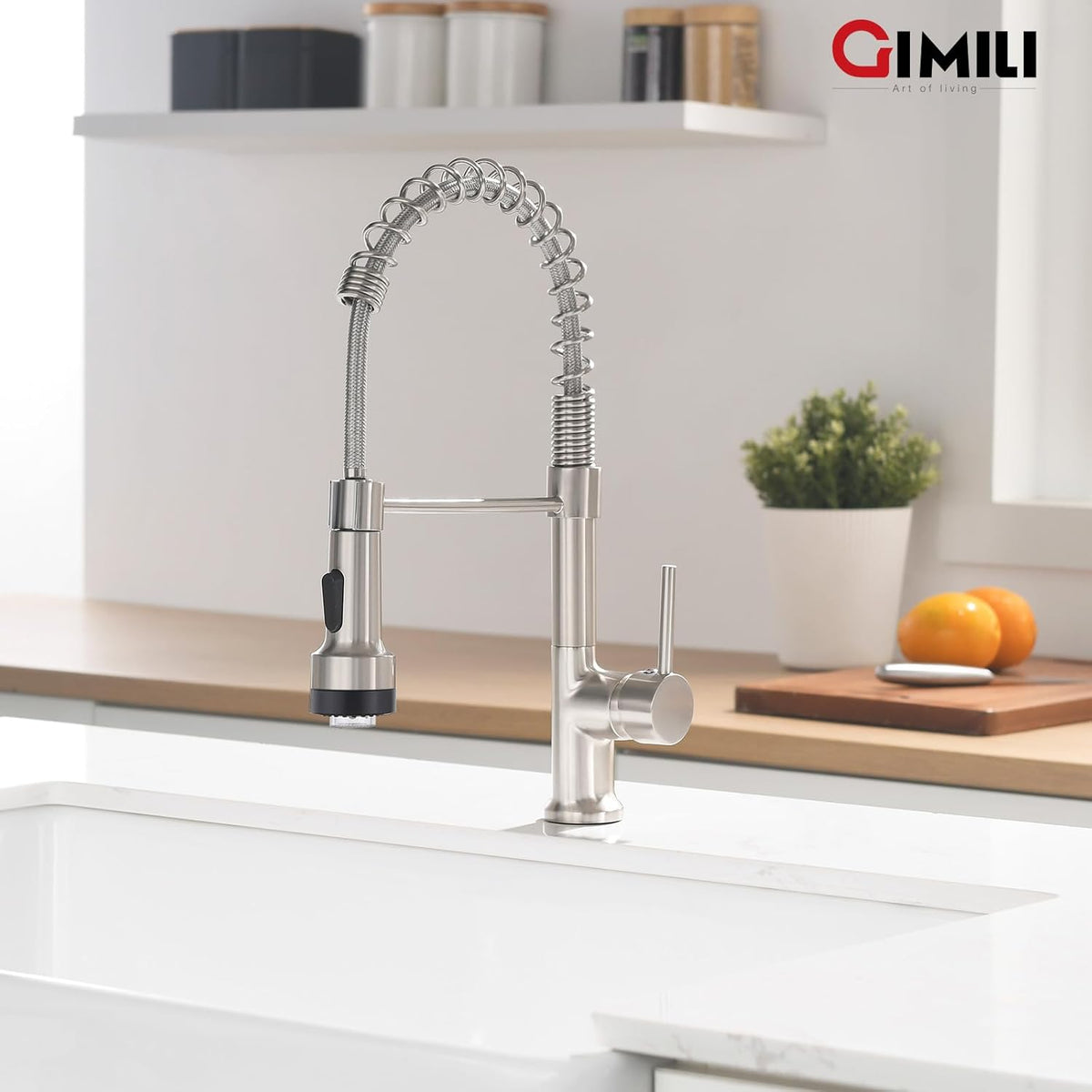 GIMILI Matte Black Kitchen Faucet with LED Light,Single Hole Spring Kitchen Sink Faucet with Pull Down Sprayer - PuriLite