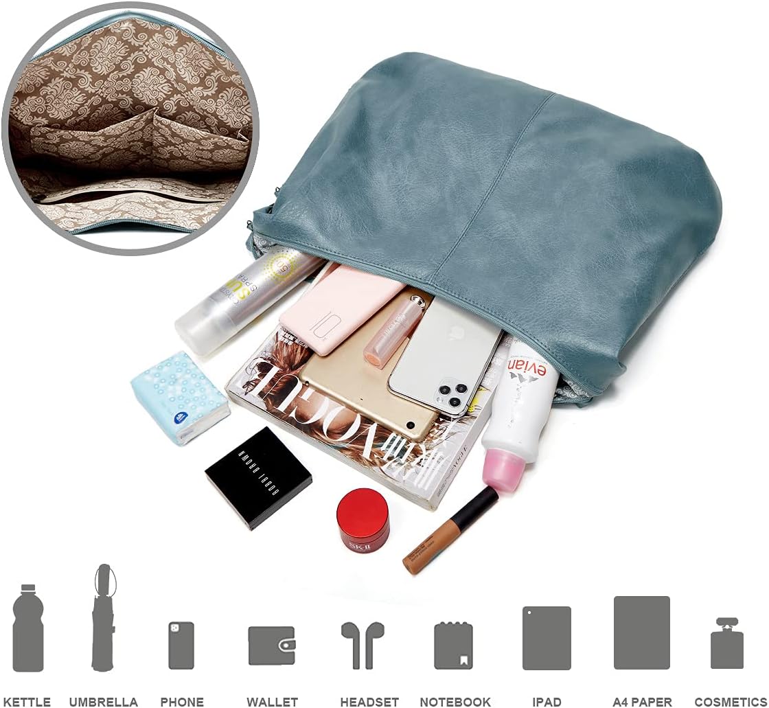 Ashioup Hobo Bags for Women Soft PU Leather Shoulder Bag Vintage Slouchy Handbag with Zipper - PuriLite