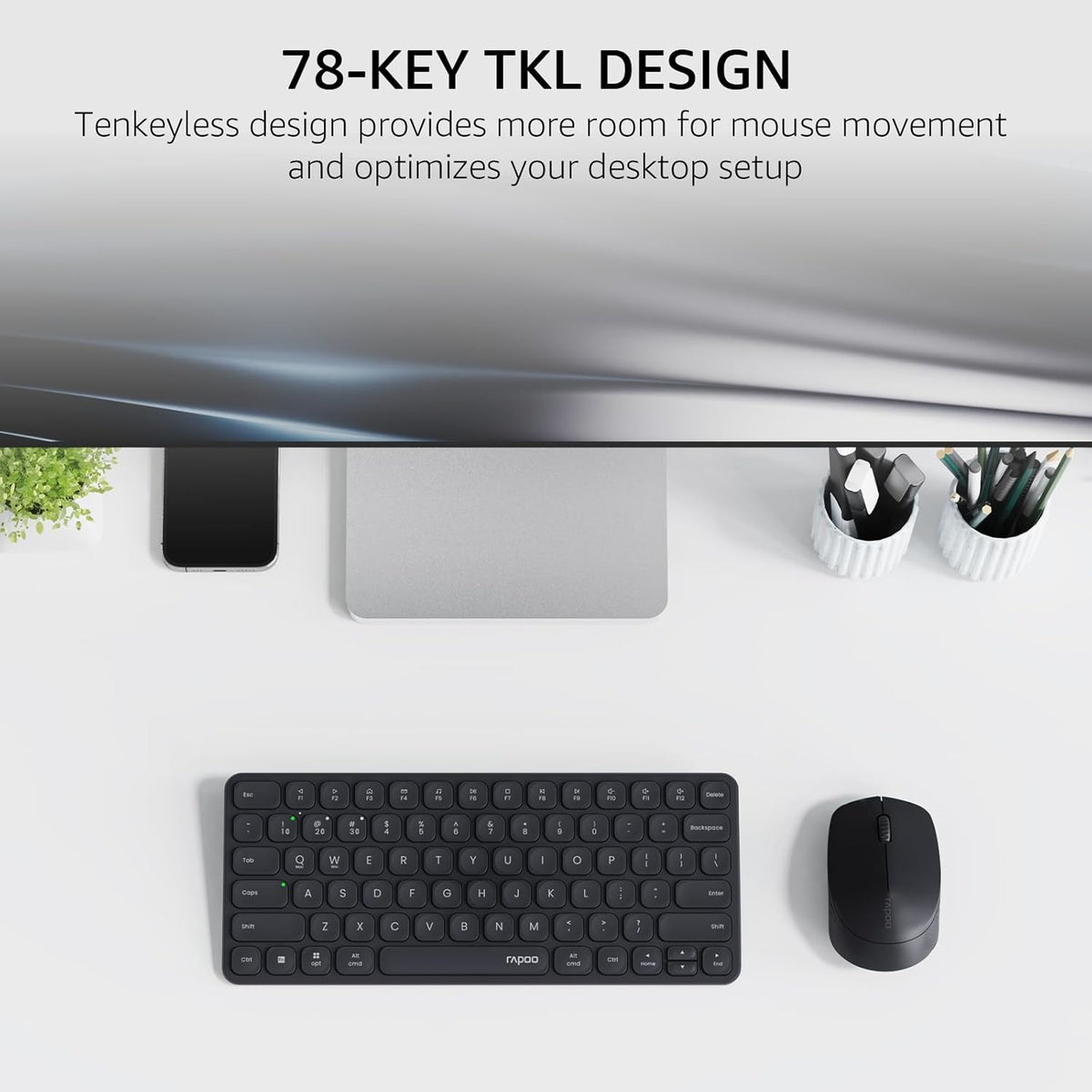 RAPOO Keyboard and Mouse Wireless - 9010M Multi-Device Wireless Keyboard Mouse Combo, 2.4GHz/Bluetooth 5.0/4.0 Wireless Keyboard Mouse Set for Windows/Mac/Linux/Chrome, Support 4 Devices, Silent Click - PuriLite