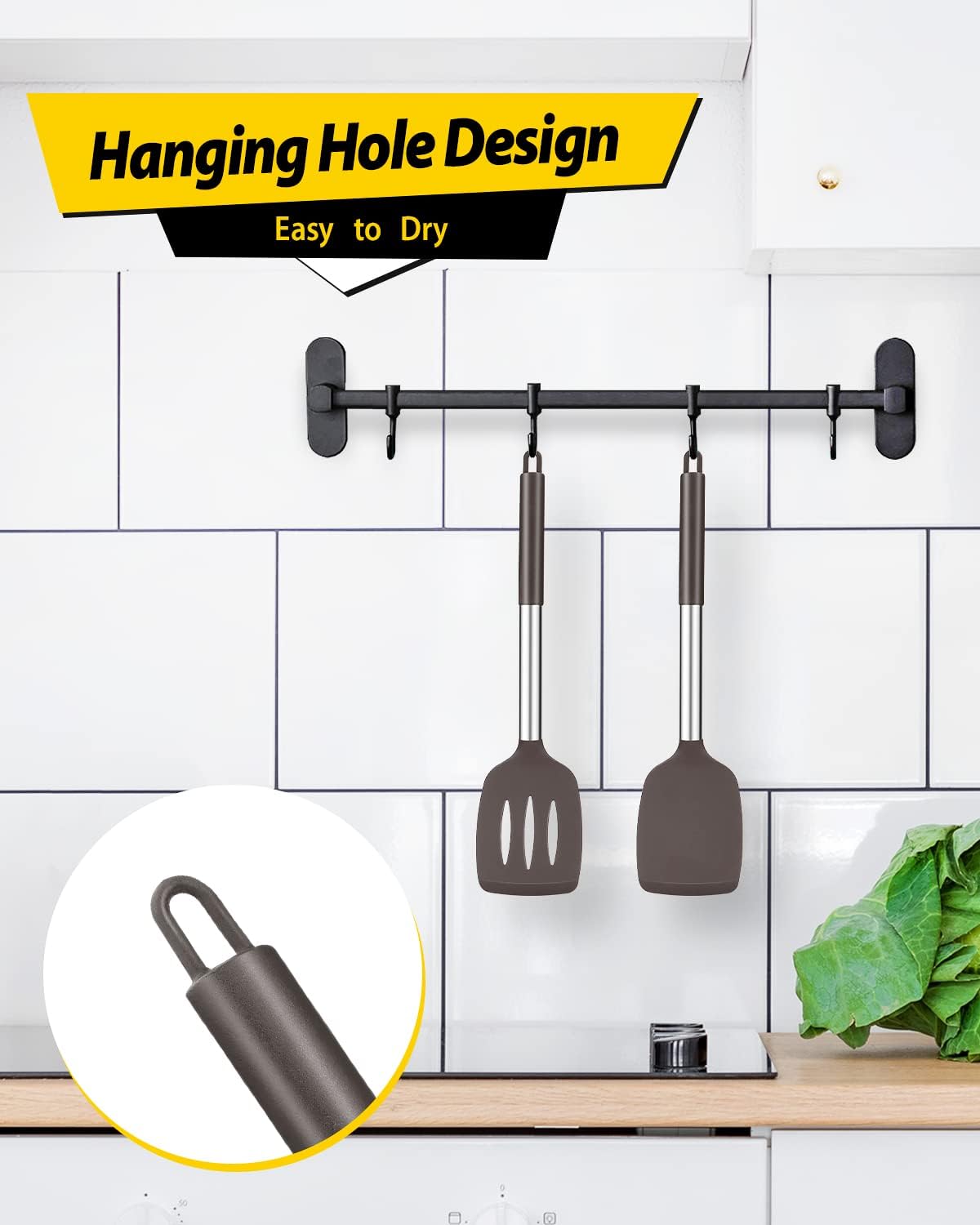 Pack of 2 Silicone Slotted Spatula,Non Stick Solid Kitchen Turner, High Heat Resistant BPA Free Cooking Utensils for Fish, Eggs, Pancakes（Black - PuriLite